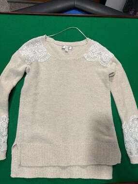 LC Lauren Conrad Runway Cream Lace Shoulder and Cuff Knit Sweater